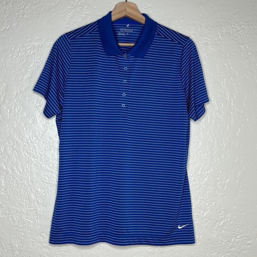 Nike Golf Tour Performance Dri Fit Striped‎ Polo Shirt Blue Womens XL